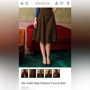 Brown Solid High Waisted Tweed Skirt